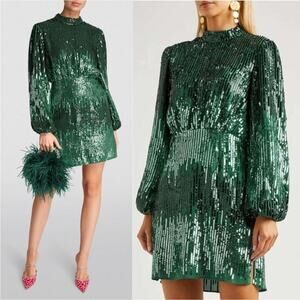 RIXO Green Sequin Mini Dress